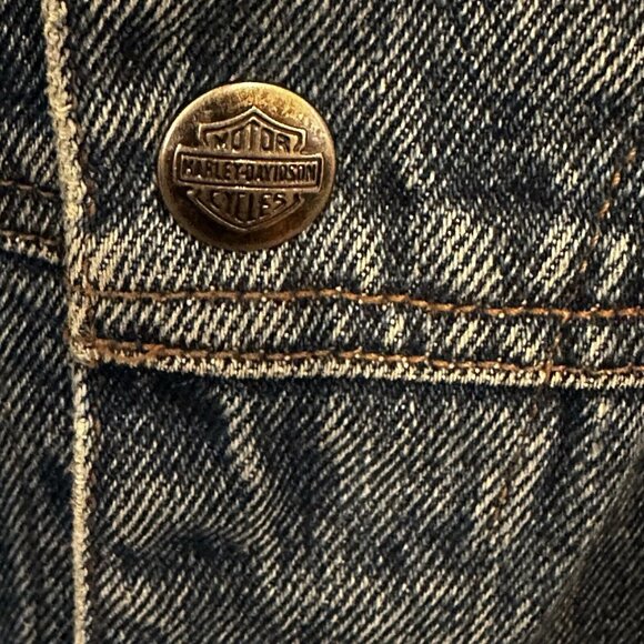 Harley-Davidson Mens Biker Denim Vest-3XL XXXL  Snap Leather Patch Pockets Core - Picture 6 of 8